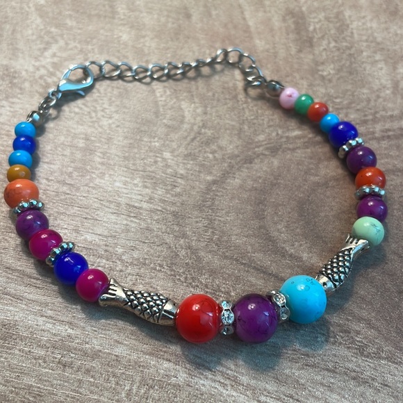 Gemstone Beaded Rainbow Rhinestone Bracelet NEW - Picture 3 of 7
